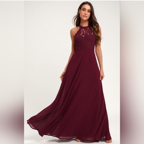 Lulu's Dance All Evening Burgundy Lace Maxi Dress Women's Size Extra Small XS - Picture 11 of 11